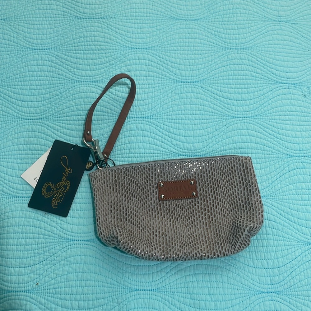 Sorial faux snakeskin leather zipper wristlet pouch